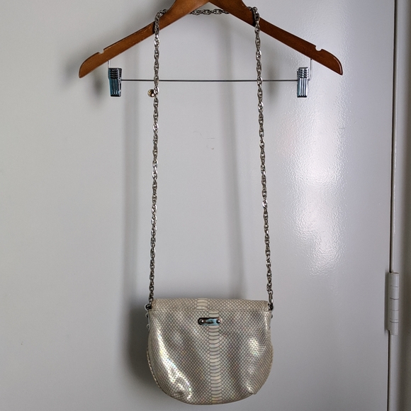 🆕 Rafe Belle Iridescent Faux Snakeskin Silver Gold Crossbody Chain Purse Bag - Picture 13 of 16